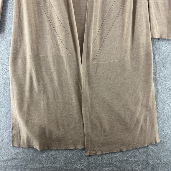 Talbots Sweater Womens L Camel Merino Wool Knit Long Open Front Cardigan V-Neck - Picture 4 of 13